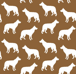 Vector seamless pattern of hand drawn shepherd dog silhouette isolated on brown background