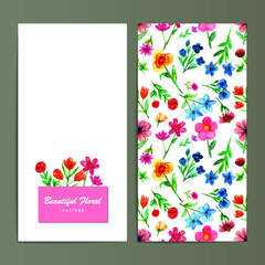 Beautiful watercolor pink floral wedding card set template