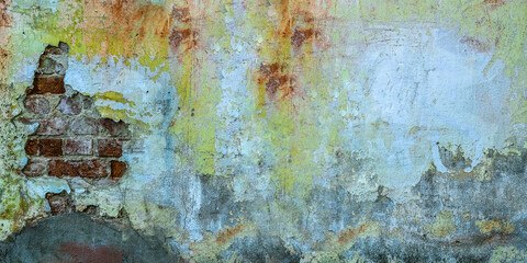  Craquelure textured background. Old wall with peeling stucco. 