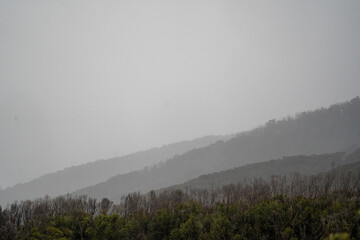 mist over the mountains on a rainy day