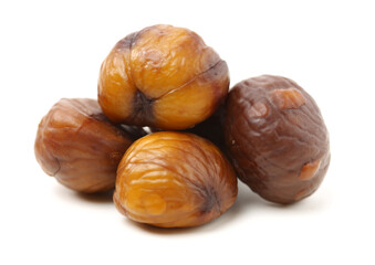 chinese food, peeled roasted chestnut on white background