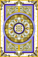 Vector template for ceiling stained glass. Classic lilac Roman pattern. European pattern for mosaic, glass painting
