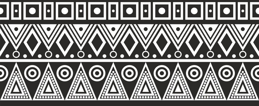 Vector seamless monochrome ornament of American Indians. Native American tribal border. Aztecs, Maya, Cherokee, Incas

