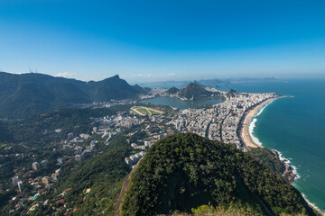 Fototapeta na wymiar Beautiful panoramic view of Rio de Janeiro, Rodrigo de Freitas Lagoon, Ipanema and Leblon neighborhood and beaches from Morro Dois Irmãos (Hill Two Brothers) - Rio de Janeiro, Brazil