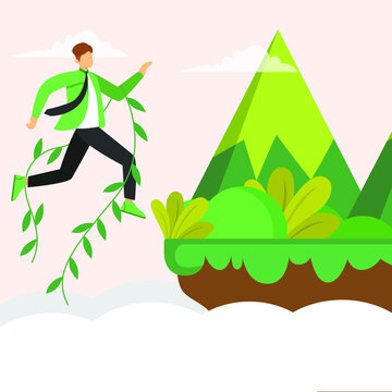 Men are very happy with the natural conditions that are very shady and green. Vector colorful illustration. All things green. Earth Day.