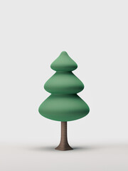 Stylized single tree, flat style green leaf and brown trunk isolated tree on a white background, 3d rendering