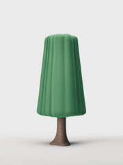 Stylized single tree, flat style green leaf and brown trunk isolated tree on a white background, 3d rendering