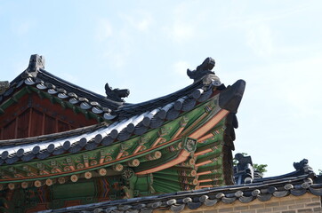 Fototapeta na wymiar Traditional korean decor of village house, Seoul, South Korea