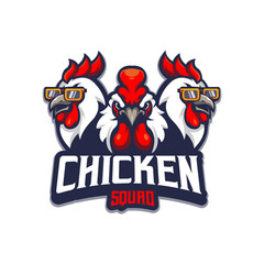 three rooster unique mascot logo design for e sport, gaming or team