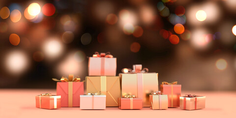 豪華なプレゼントと光り輝くピンクの背景 Christmas & New Year Gorgeous gifts and...
