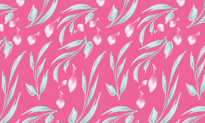 Fototapeta na wymiar modern watercolor seamless pattern with pink flowers illustration
