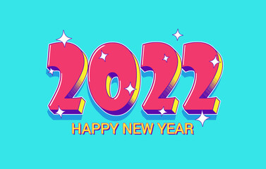 2022 New Year Lettering on Blue Background. Holiday Design for Greeting Card, Invitation, Calendar