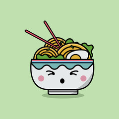 Cute character ramen noodle in cartoon style illustration
