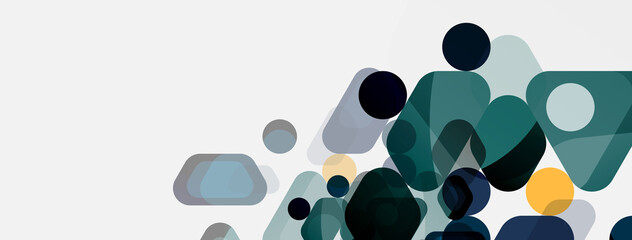 Color bubbles and rounded geometric shapes on white. Vector geometric minimal abstract background for wallpaper, banner, background, landing page