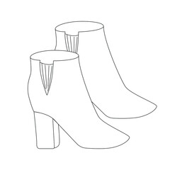 Vector outline image of ankle boots. Suitable as a technical drawing, for use in the fashion industry, clothing catalogs, for creating banners on websites, advertisements and coloring books and books 