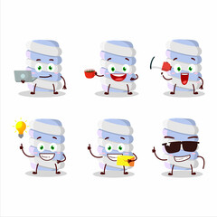 Blue marshmallow twist cartoon character with various types of business emoticons