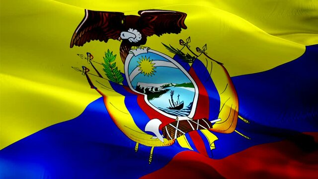 Ecuadorian flag. 3d Ecuador sign waving video. Flag of Ecuador holiday seamless loop animation. Ecuadorian flag silk HD resolution Background. Ecuador flag Closeup 1080p HD video for Independence Day,
