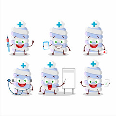 Doctor profession emoticon with blue marshmallow twist cartoon character
