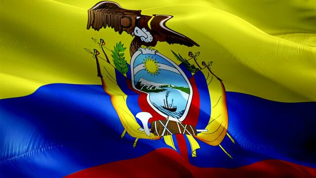 Ecuador flag video. National 3d Ecuadorian Flag Slow Motion video. Ecuador tourism Flag Blowing Close Up. Ecuadorian Flags Motion Loop HD resolution Background Closeup 1080p Full HD video flags waving