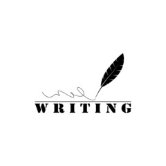Quill Feather Pen, Minimalist  Handwriting logo design vector.