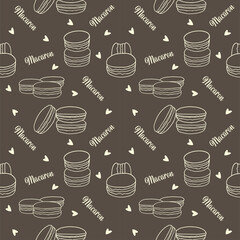 Macarons cookies seamless pattern doodle decorative hand drawn vector illustration