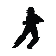Fototapeta na wymiar Silhouette of cricket player - batsman. Cricket elements. Famous sport. Cricket player icon.