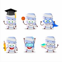 School student of blue marshmallow twist cartoon character with various expressions