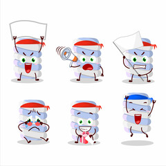 Mascot design style of blue marshmallow twist character as an attractive supporter