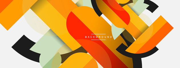 Geometric shapes composition abstract background. Circles lines and rectangles. Vector illustration for wallpaper banner background or landing page