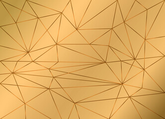 Vector. golden lines interlocking geometric triangles on golden background