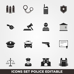icons set police for crime, emergency, protection, patrol, editable stroke