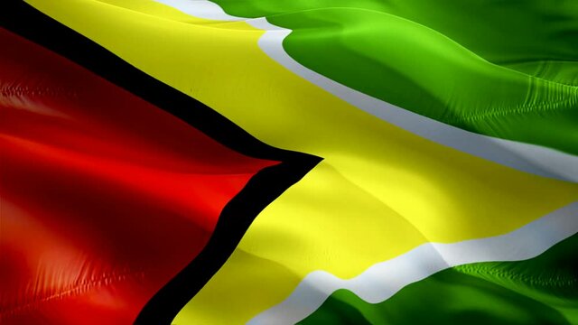 Guyanese flag. 3d Guyana sign waving video. Flag of Guyana holiday seamless loop animation. Guyanese flag silk HD resolution Background. Guyana flag Closeup 1080p HD video for Independence Day,Victory