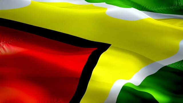 Guyana flag video. National 3d Guyanese Flag Slow Motion video. Guyana tourism Flag Blowing Close Up. Guyanese Flags Motion Loop HD resolution Background Closeup 1080p Full HD video flags waving in wi