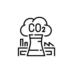 Factory polluting air with CO2. Emission causing global warming. Pixel perfect, editable stroke icon