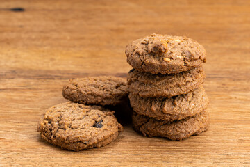 Stack of homemade delicious chocolate chip butter cookies.