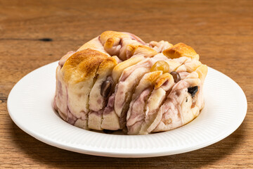 View of piece of Purple Sweet Potato Bread with mixed bean.