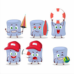 Happy Face blueberry marshmallow cartoon character playing on a beach