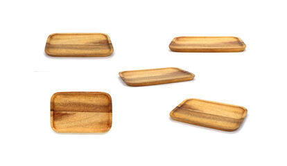 collection of wood plate on white background