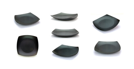 collection of black plate on white background