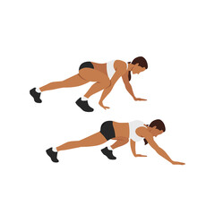 Fototapeta na wymiar Bear Crawl Exercise introduction step with healthy woman. Illustration about workout position guideline.