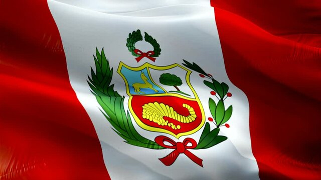 Peru flag video. National 3d Peruvian Flag Slow Motion video. Peru Flag Blowing Close Up. Peruvian Flags Motion Loop HD resolution Background Closeup 1080p Full HD video flags waving in wind video foo