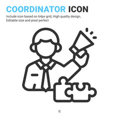Coordinator icon vector with outline style isolated on white background. Vector illustration manager sign symbol icon concept for business, finance, industry, company, apps, web and project