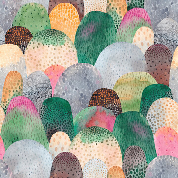 Watercolor hills landscape. Abstract seamless pattern with hand drawn hills and fields. Perfect for kids fabric, textile, nursery wallpaper.