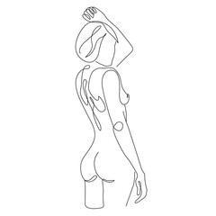 Female Nude Line Art Drawing. Woman Body One Line Art Minimalist Style. Good for Wall Art, print, Poster. Woman Trendy Modern Drawing. Vector EPS 10