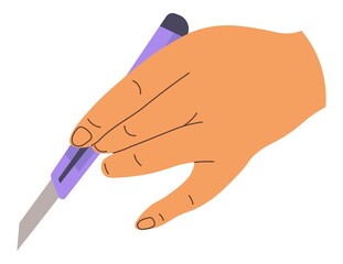Carving knife in hands, crafts and handmade vector