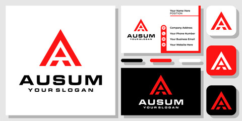 Initial Letter A Triangle Arrow Modern Simple Geometric Icon Logo Design with Business Card Template