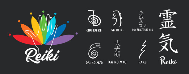 Sacred geometry. Reiki symbol. A hieroglyph denoting the divine energy of Ki. - obrazy, fototapety, plakaty