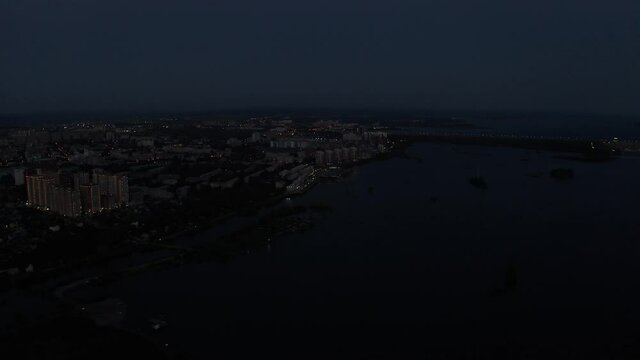 Aerial view of the Irkutsk city landscape at night.