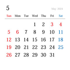 2024年5月、日本のカレンダー