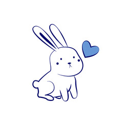 cute rabbit with a heart. a kitten drawn with a line. easter